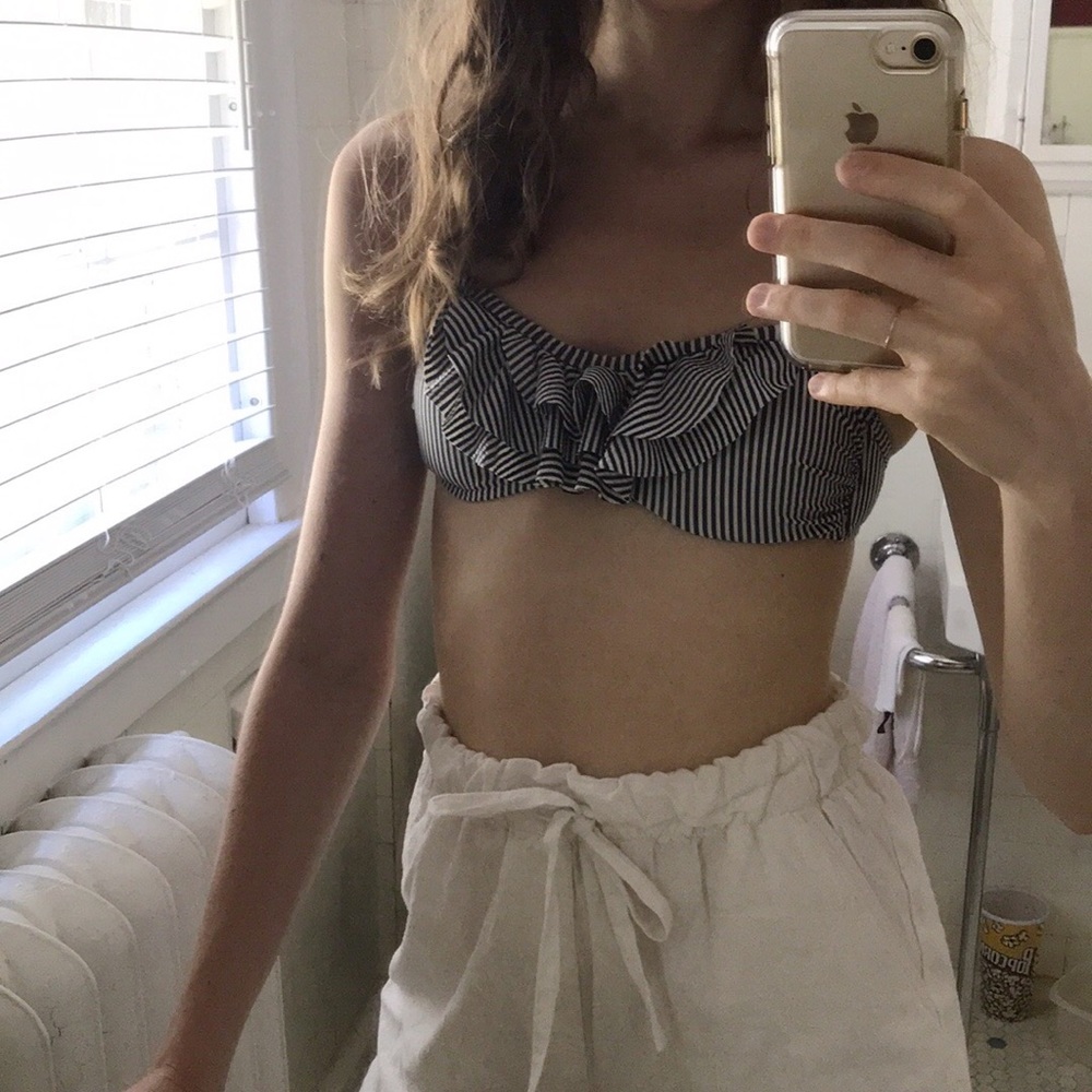 Seersucker Ruffle Bikini Top